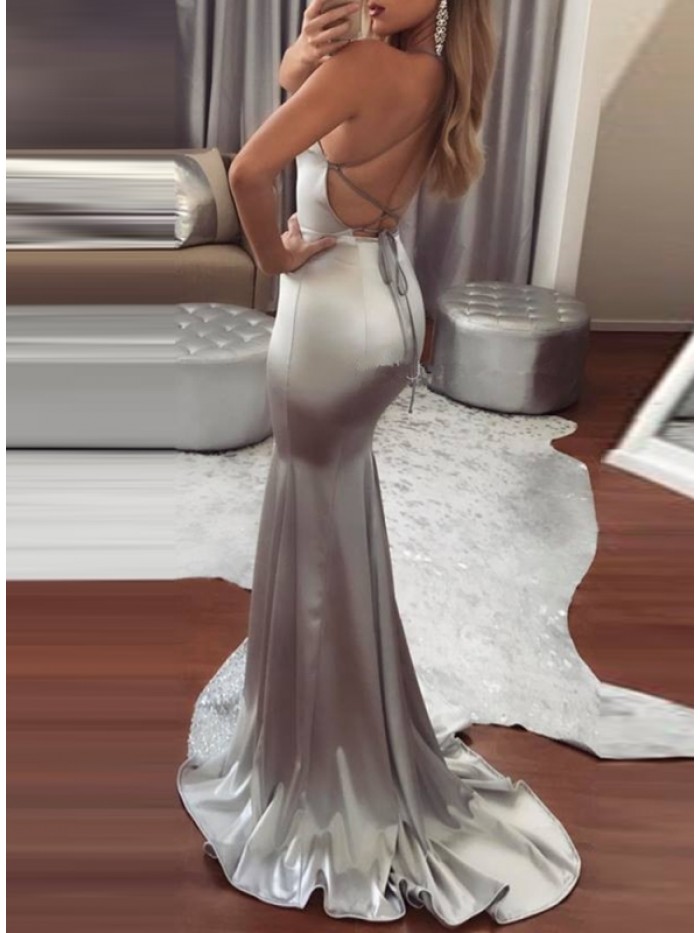 Sexy Silver Floor-Length Sleeveless Dress