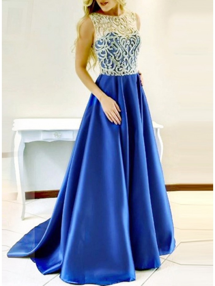 Vintage Blue See-Through Hollowed-out Floor-Length Dress