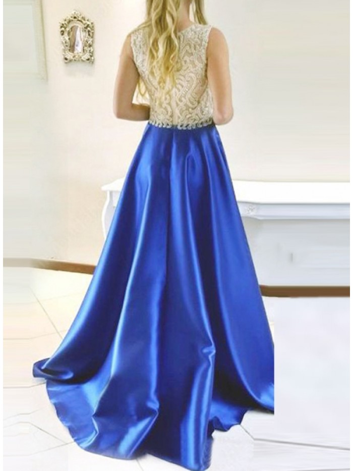 Vintage Blue See-Through Hollowed-out Floor-Length Dress