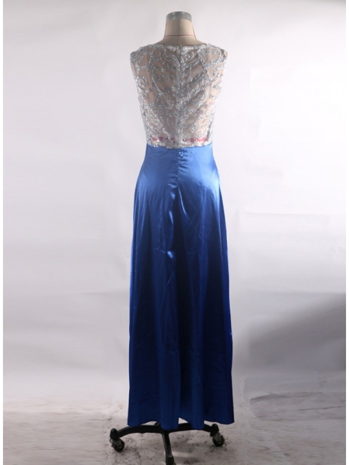 Vintage Blue See-Through Hollowed-out Floor-Length Dress