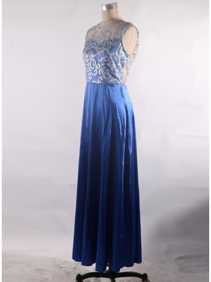 Vintage Blue See-Through Hollowed-out Floor-Length Dress