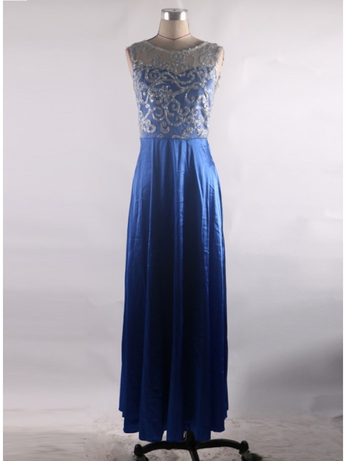 Vintage Blue See-Through Hollowed-out Floor-Length Dress