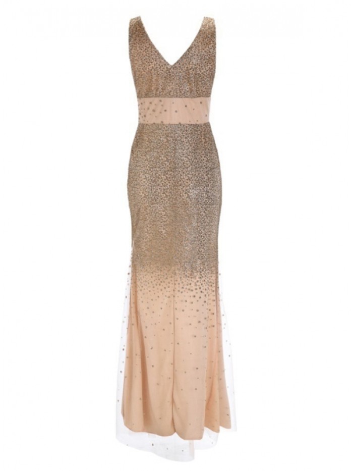 Golden Floor-Length Pullover Bodycon Dress