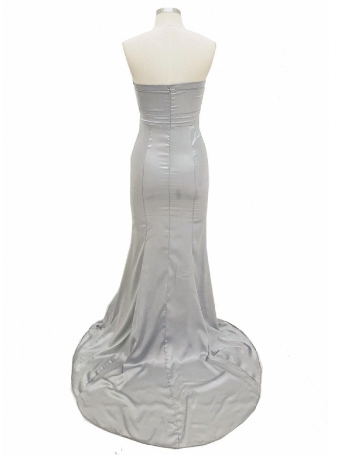 Sexy Silver Party Floor-Length Sleeveless off-the-shoulder Dress