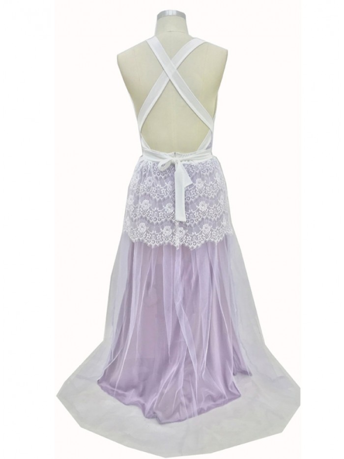 Sexy Light Purple backless Lace V-Neck Dress