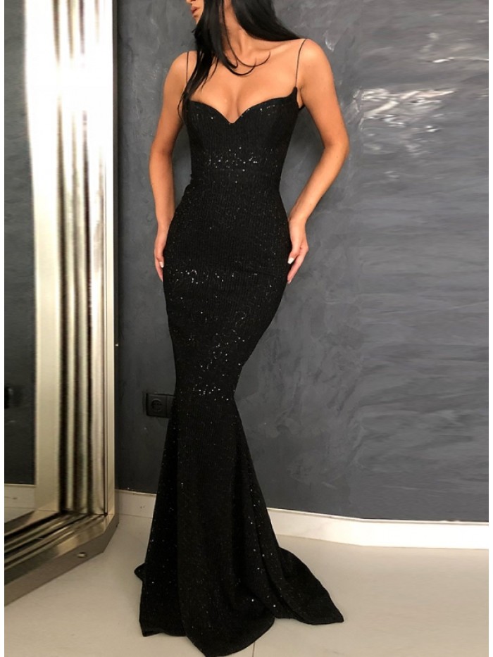 Black/Silver Floor-Length Sleeveless Bodycon Dress