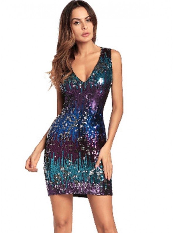 Sexy colorful Bodycon Sequins Sleeveless Pullover Dress