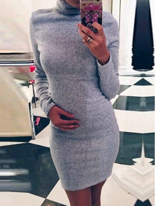 Sexy Black/Grey Long Sleeve Pure Color Sweater Dre...