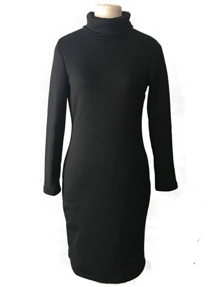 Sexy Black/Grey Long Sleeve Pure Color Sweater Dress