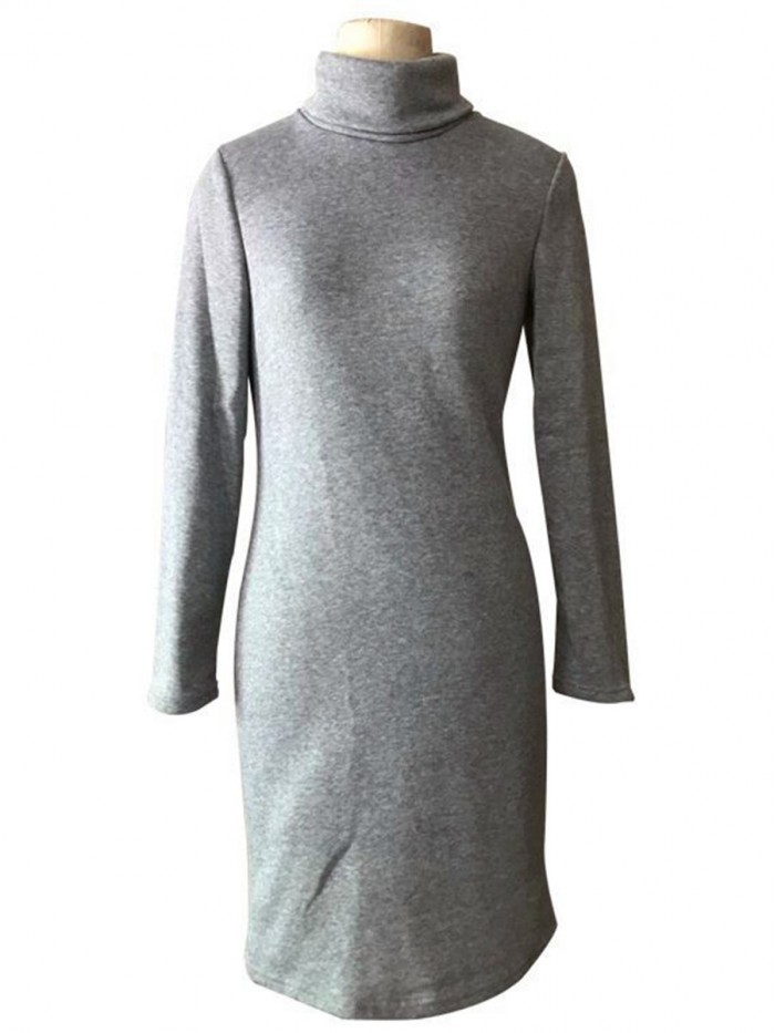 Sexy Black/Grey Long Sleeve Pure Color Sweater Dress