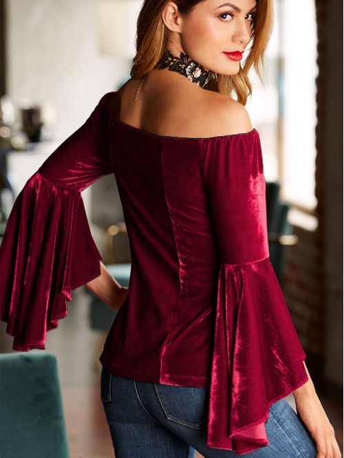 Vintage Velvet Solid Off-The-Shoulder T-Shirt