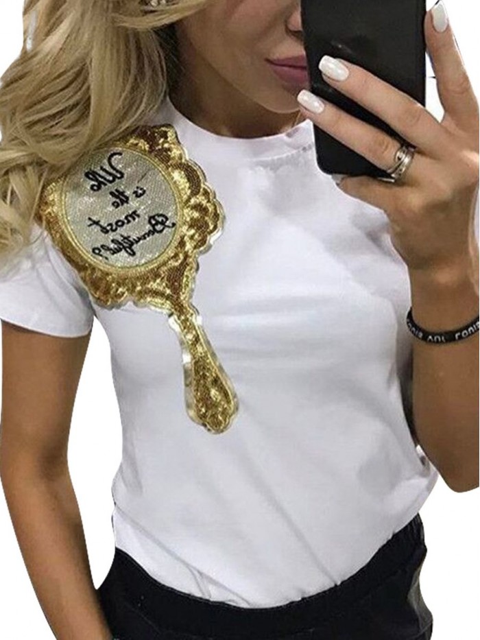 Sequins Decorated Short-sleeved T-shirt