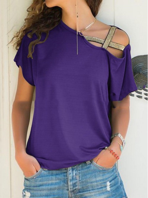 Women Irregular Pure Color T-Shirt