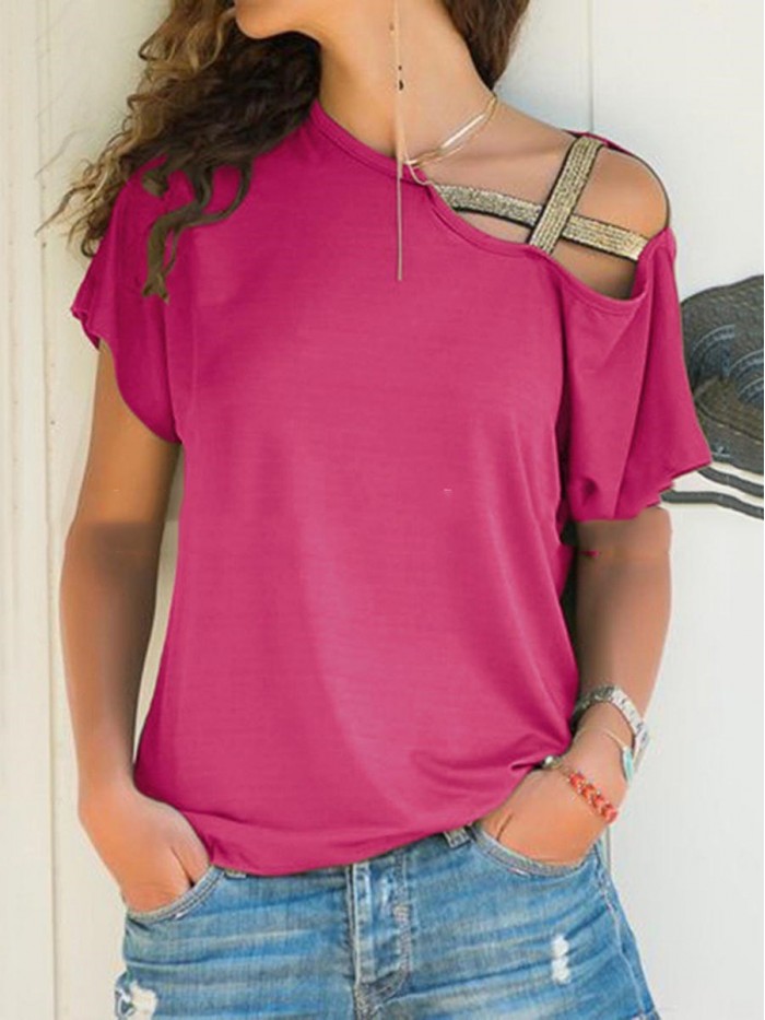 Women Irregular Pure Color T-Shirt