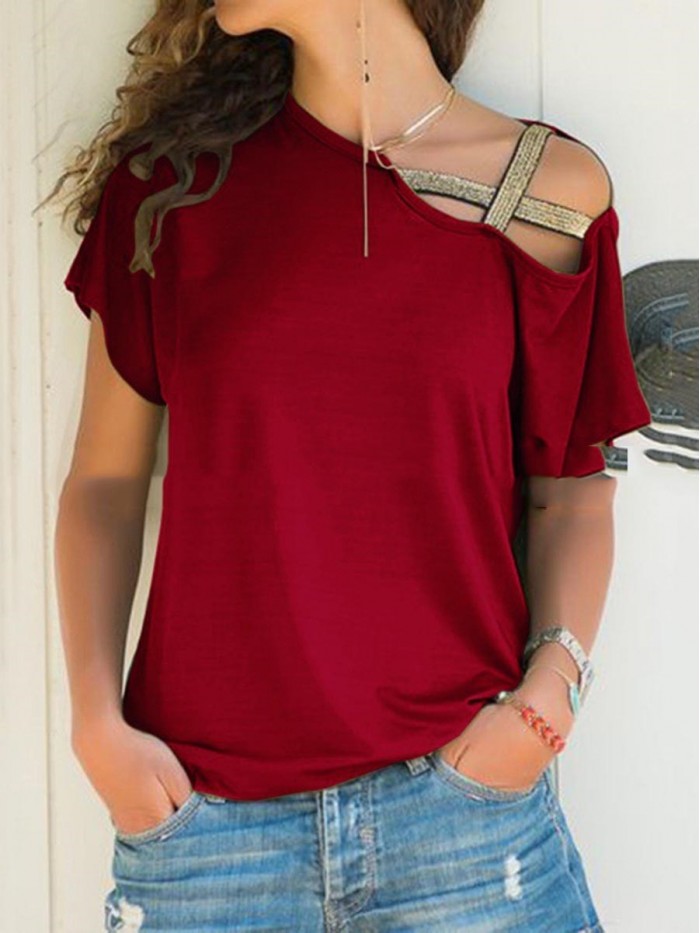 Women Irregular Pure Color T-Shirt