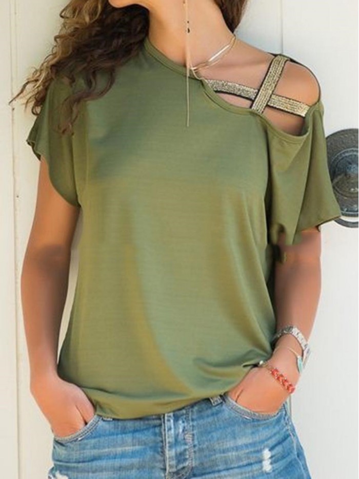 Women Irregular Pure Color T-Shirt