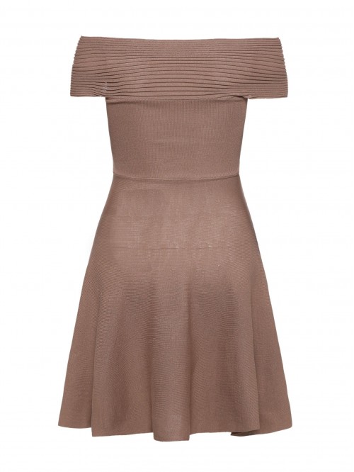 Khaki Off-The-Shoulder Knee-Length Dress