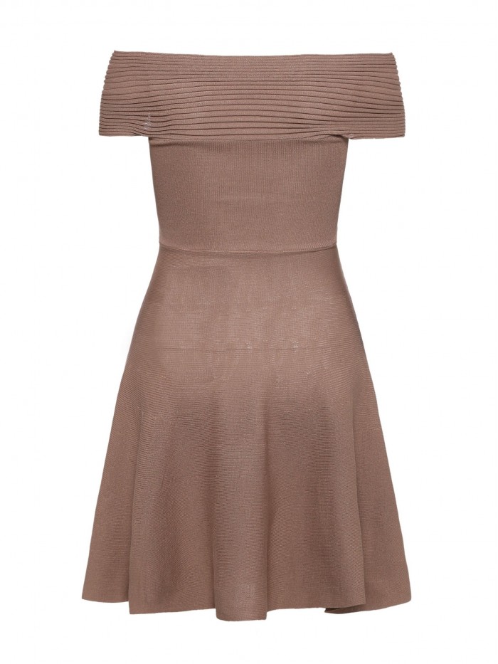 Khaki Off-The-Shoulder Knee-Length Dress