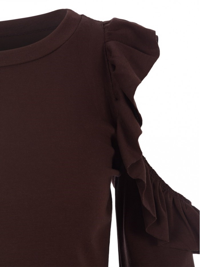 Round Collar Fashion Plain Color T-Shirt For Women