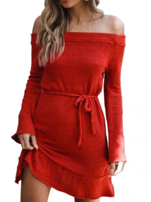 Pure Color Strapless Off Shoulder Slim Dress