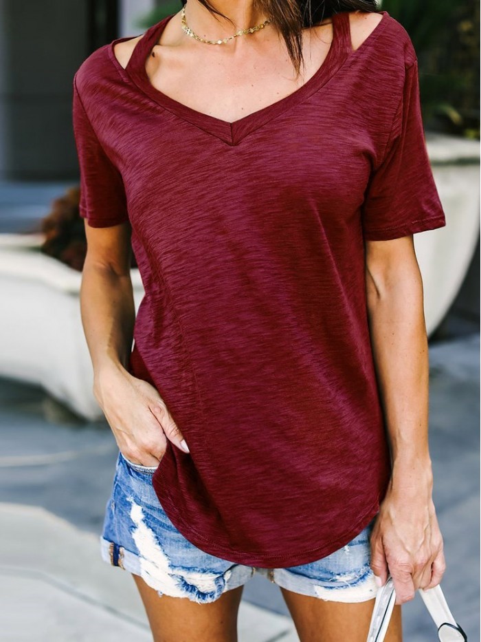 Women Pure Color T-shirt