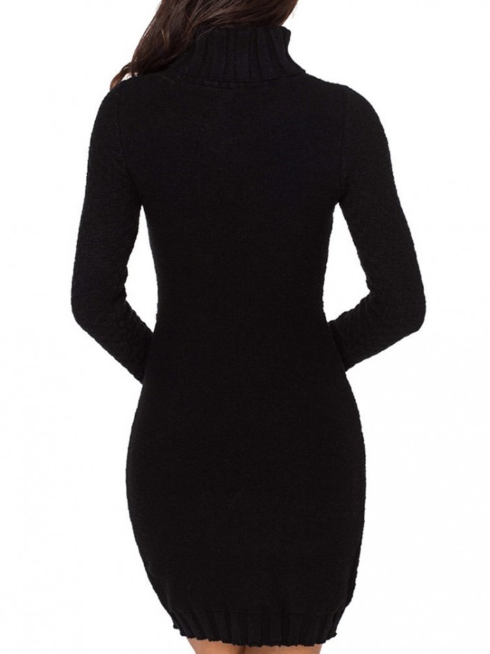 Elegant Turtleneck Sweater Bodycon Dress