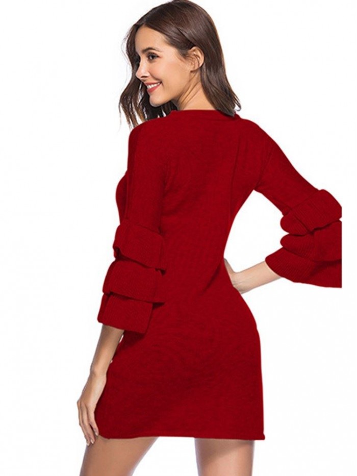 Elegant Pure Color Bodycon Sweater Dress