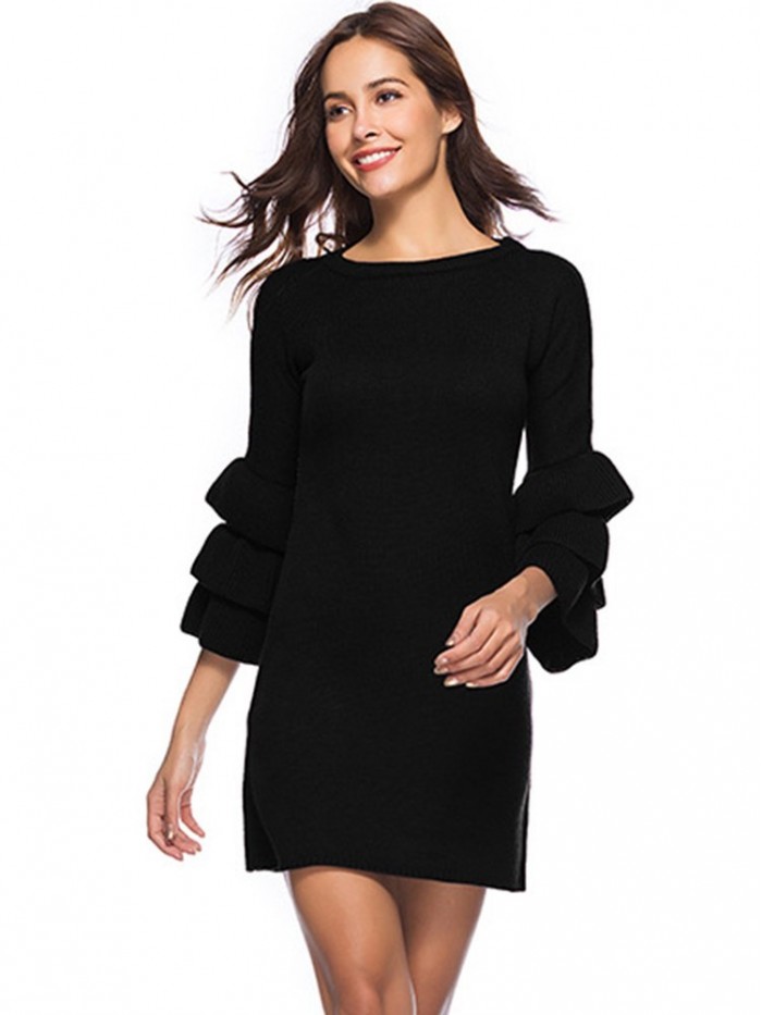 Elegant Pure Color Bodycon Sweater Dress