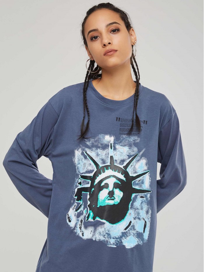 Fashion Loose Printing Round Neck T-Shirt