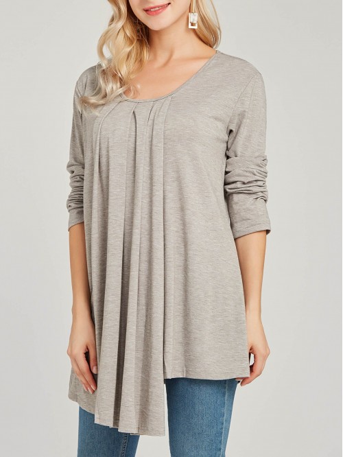 Casual Loose-Fitting Nude Medium Long-Sleeved T-Sh...