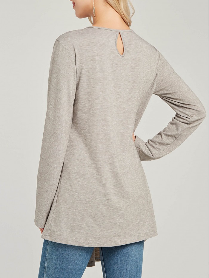 Casual Loose-Fitting Nude Medium Long-Sleeved T-Shirt