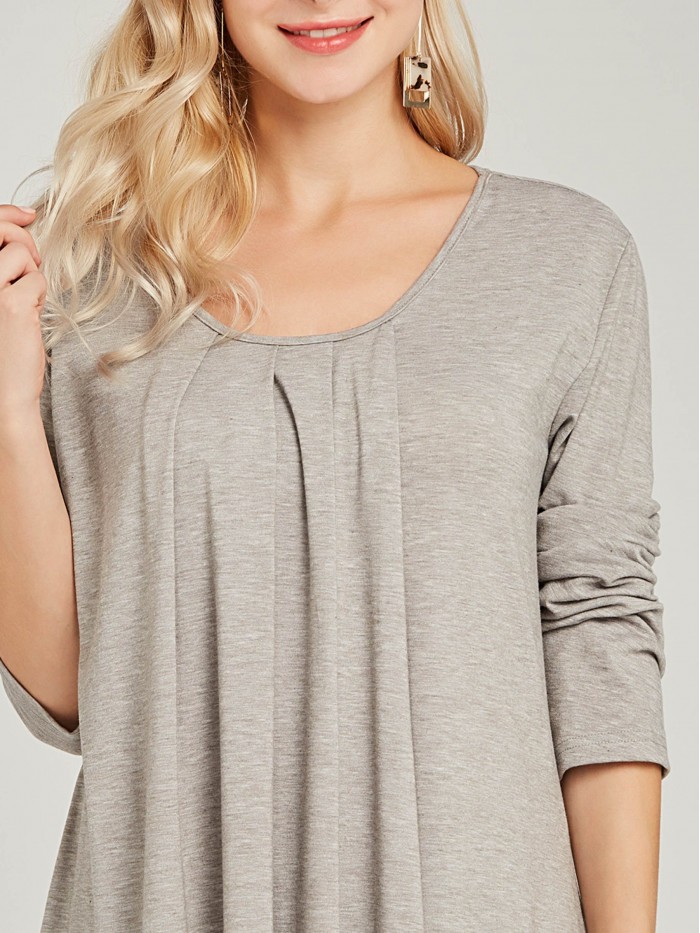 Casual Loose-Fitting Nude Medium Long-Sleeved T-Shirt