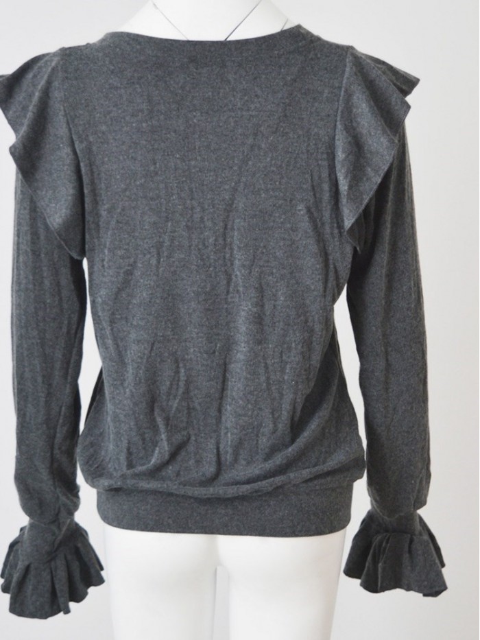 Black/White/Grey Elegant Pure Color Round Neck Long Sleeve T-Shirt