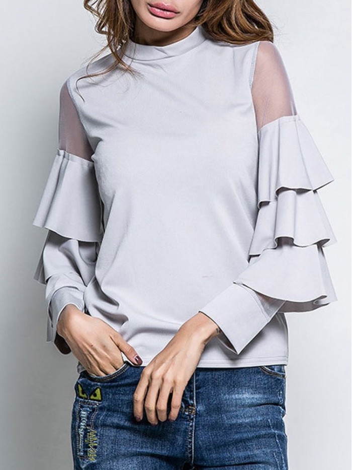 Elegant Round Neck Net Slim T-Shirt