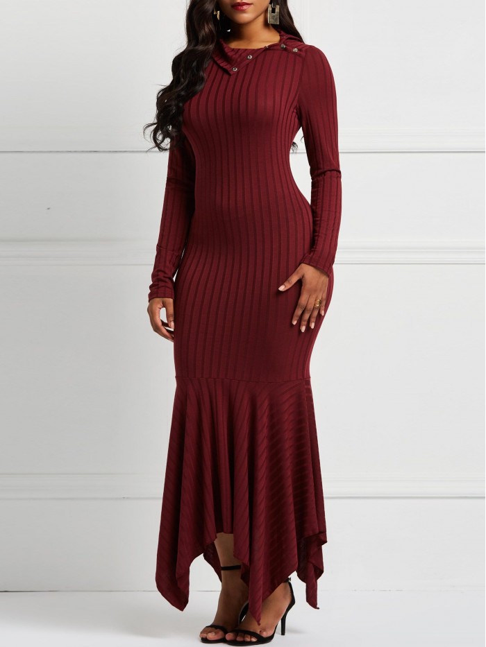 Wine Red Long Sleeve Bodycon Pullover Dresses