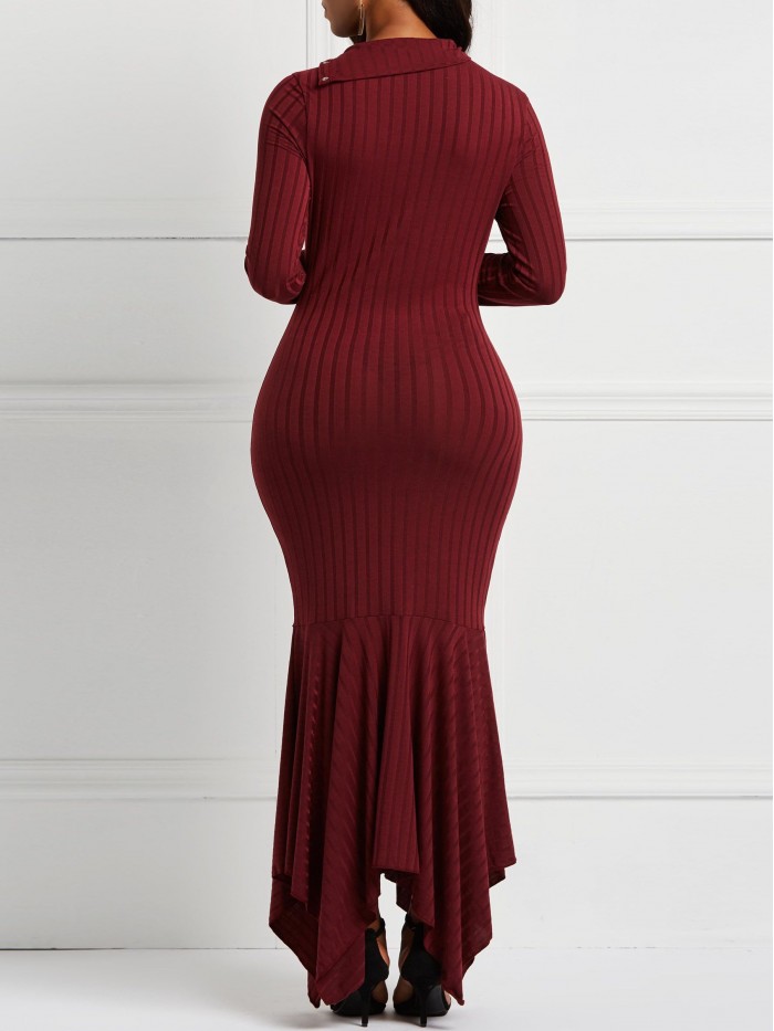 Wine Red Long Sleeve Bodycon Pullover Dresses