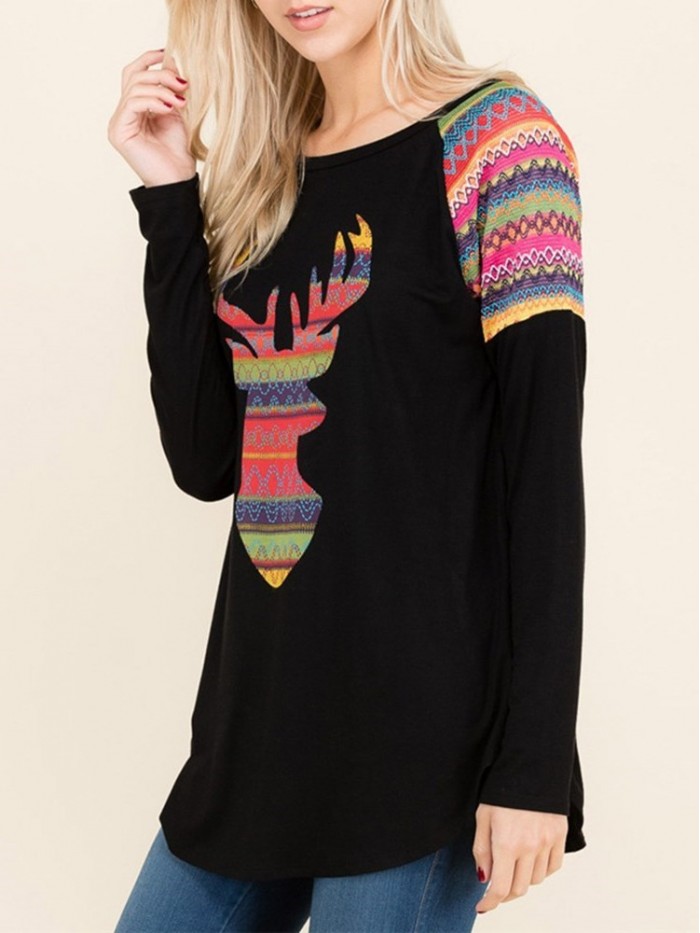 Cute Black/White Printed Long-Sleeved T-Shirt