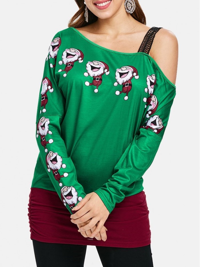 Asymmetrical Santa Print Top