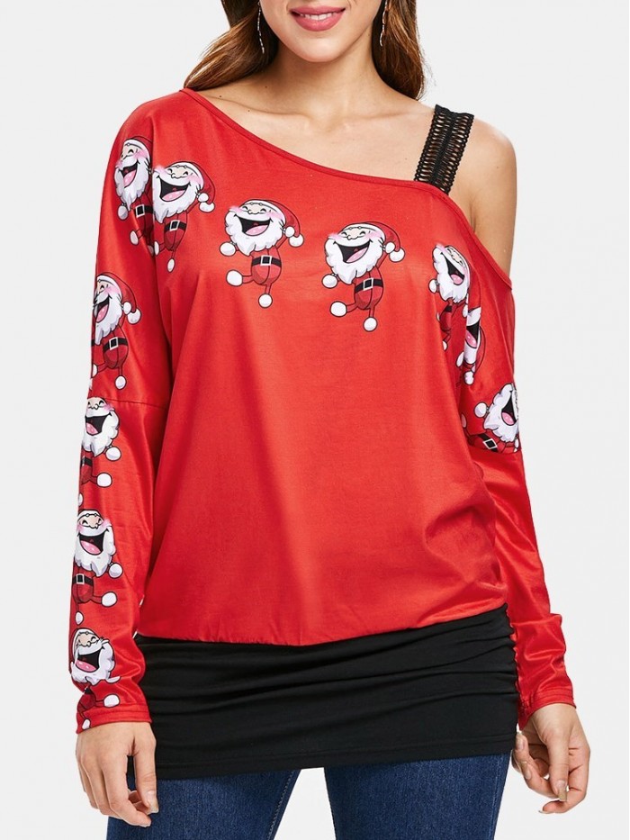 Asymmetrical Santa Print Top