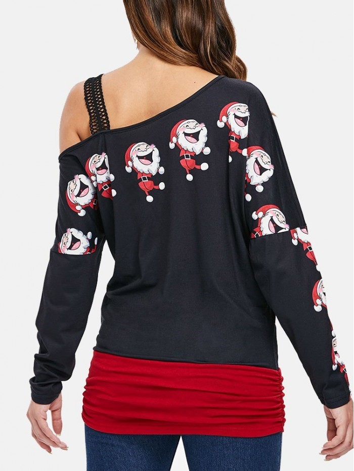 Asymmetrical Santa Print Top