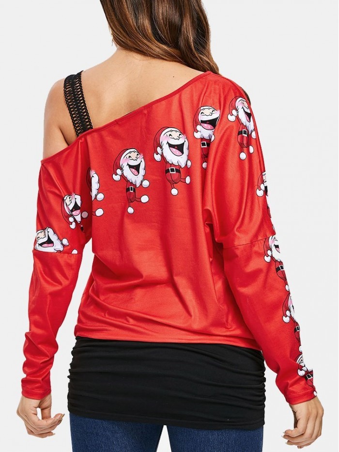 Asymmetrical Santa Print Top