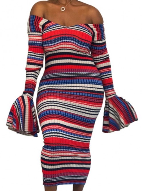 Sexy Off-The-Shoulder Striped Sweater Dress