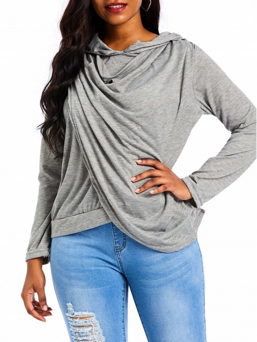 Grey Long Sleeve V-Neck Casual T-Shirt