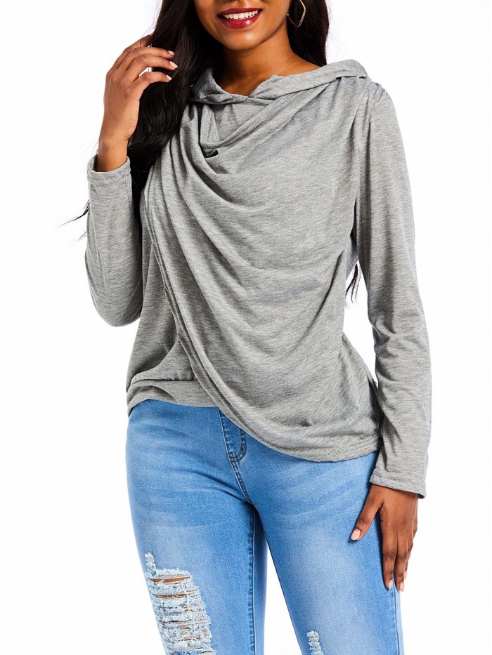 Grey Long Sleeve V-Neck Casual T-Shirt