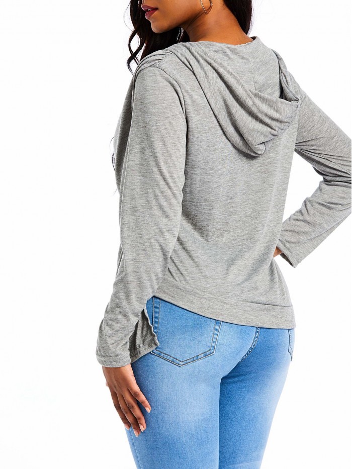 Grey Long Sleeve V-Neck Casual T-Shirt