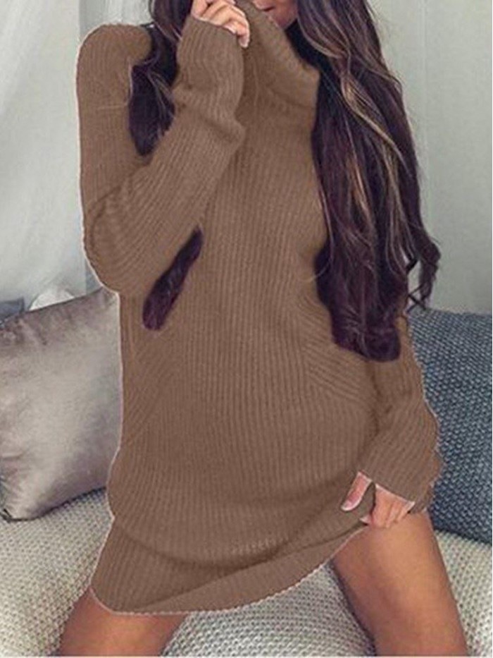 Casual Turtleneck Long Sleeve Sweater Dress