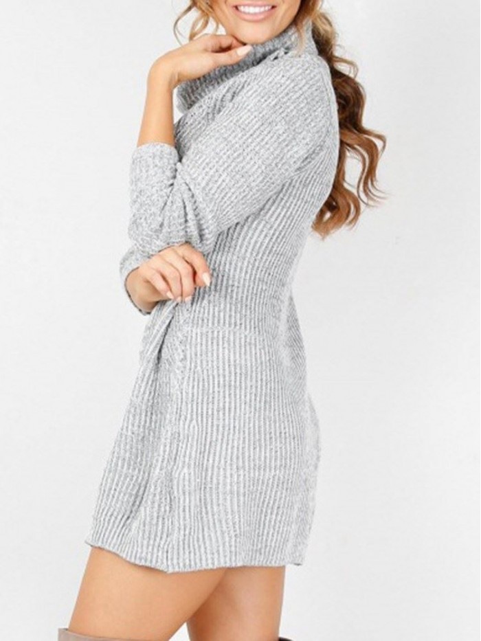 Casual Turtleneck Long Sleeve Sweater Dress