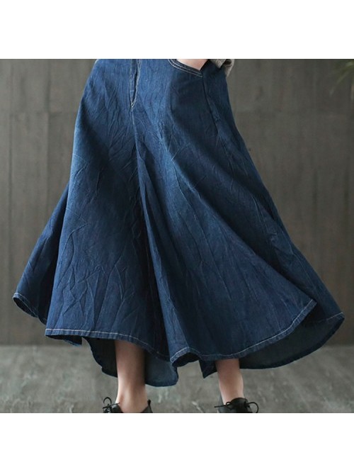 Fashion pleat and high waist leisure denim skirt