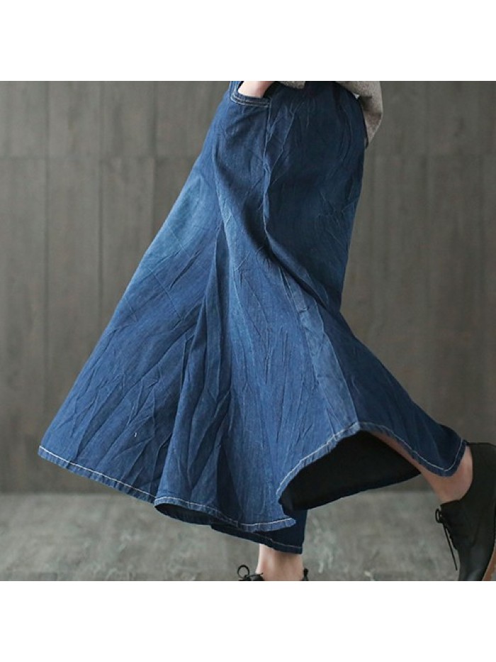 Fashion pleat and high waist leisure denim skirt