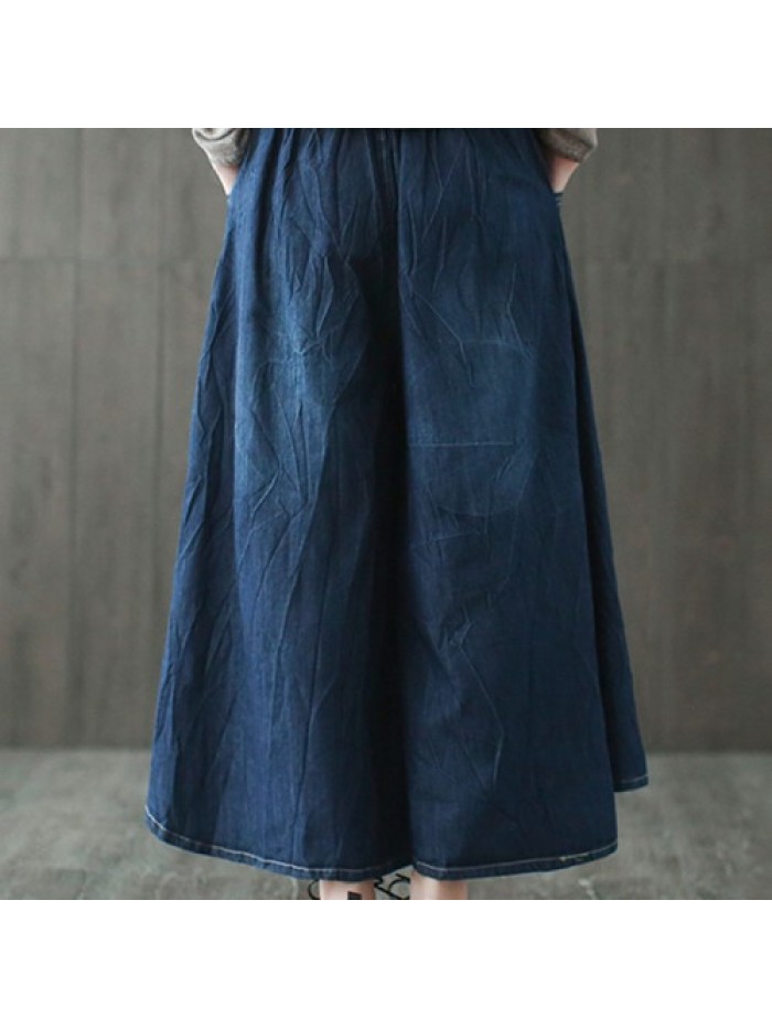 Fashion pleat and high waist leisure denim skirt